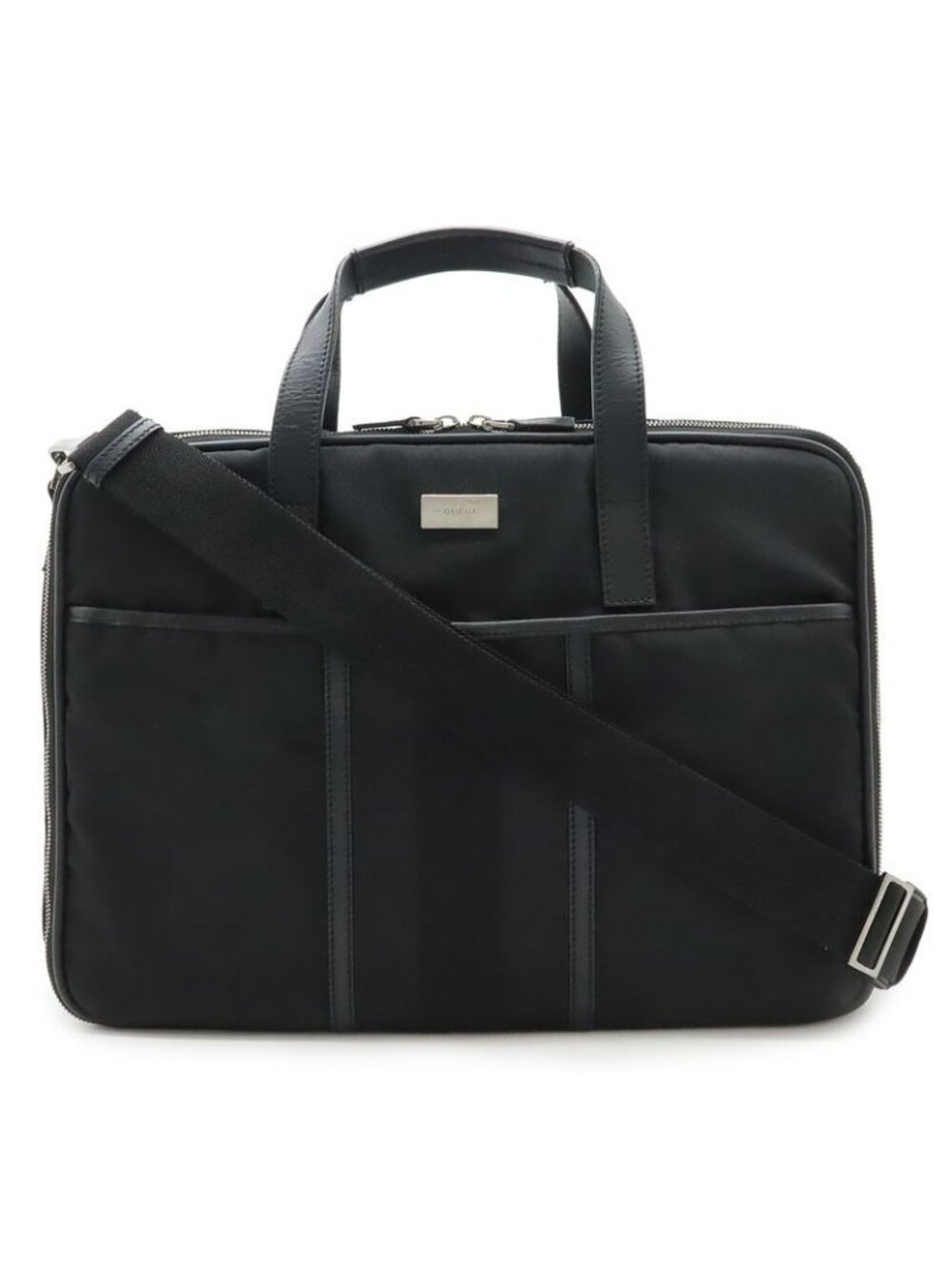 Gucci Logo Plate Business Bag Briefcase Document Purse 2-Way Shoulder Nylon